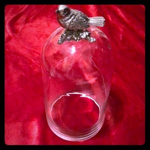 Decorative Silver Bird Glass Bell Jar